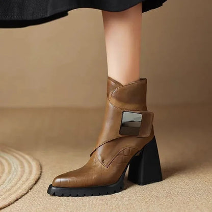 Women's Square Toe Ankle Boots Block Heel