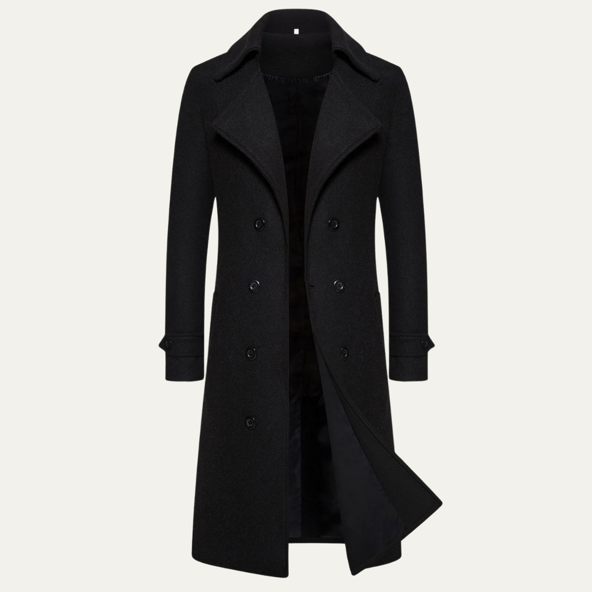Men's Double Breasted Wool Trench Coat Long