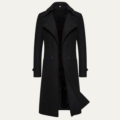 Men's Double Breasted Wool Trench Coat Long