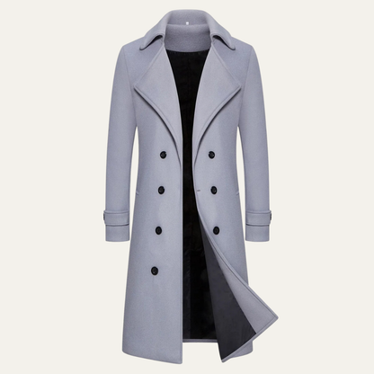 Men's Double Breasted Wool Trench Coat Long