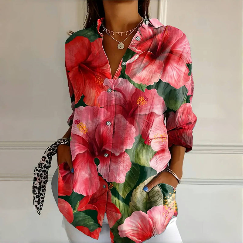 Women's Floral Print Long Sleeve Blouse - Vonnera