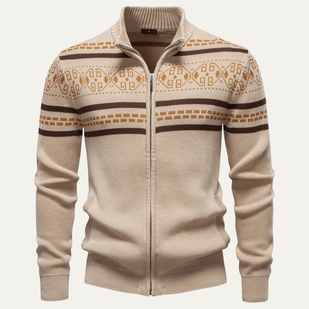 Men's Patterned Knit Cotton Cardigan Zip Up Winter