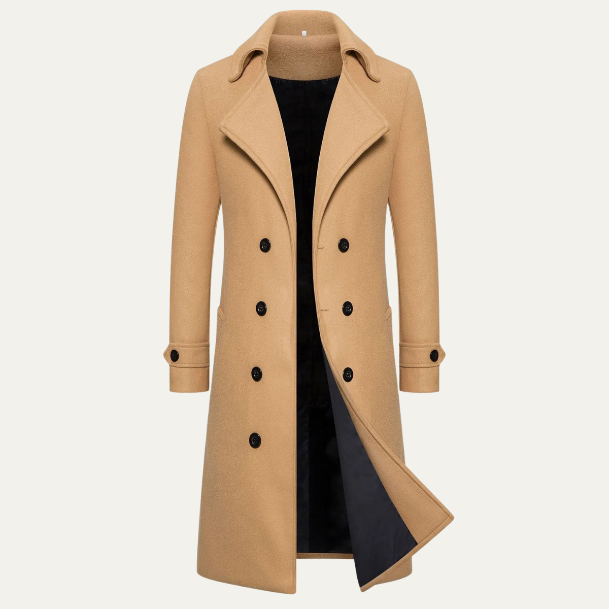 Men's Double Breasted Wool Trench Coat Long