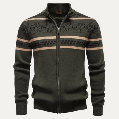 Men's Patterned Knit Cotton Cardigan Zip Up Winter