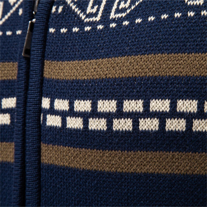 Men's Patterned Knit Cotton Cardigan Zip Up Winter