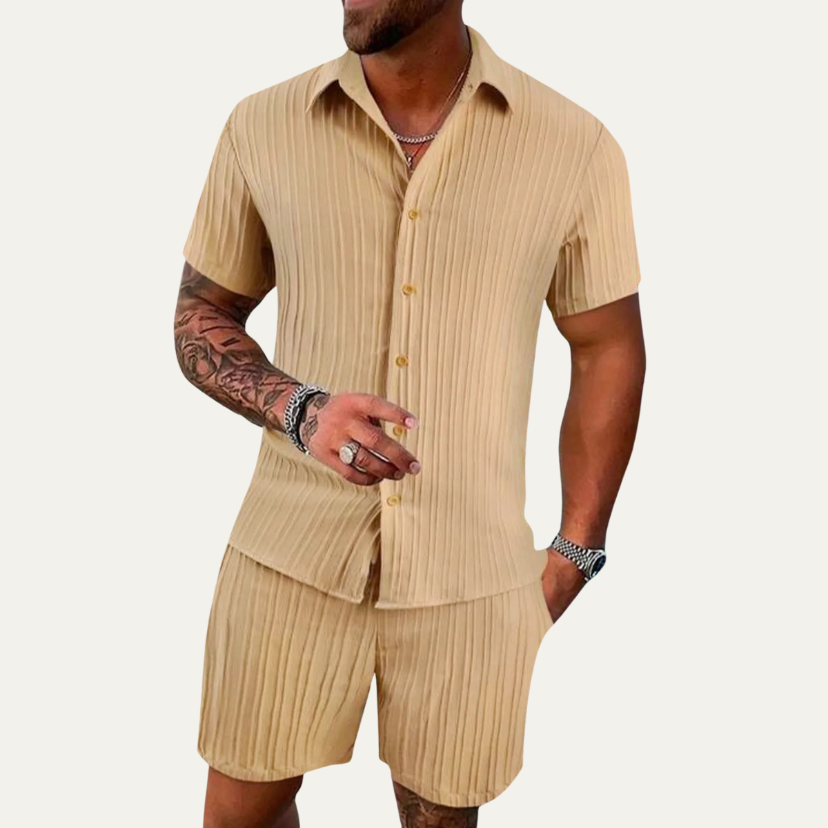 Men's Breathable Casual Shirt And Shorts Set