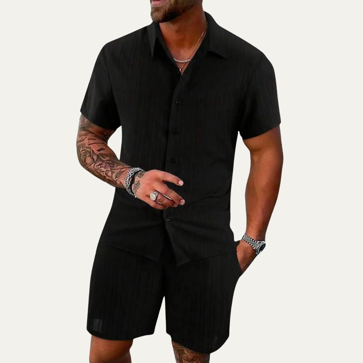 Men's Breathable Casual Shirt And Shorts Set