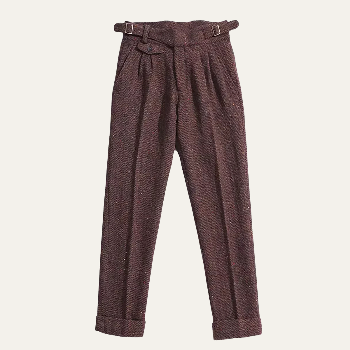 Men's Wool Tweed Pants Straight Leg Brown - Vonnera