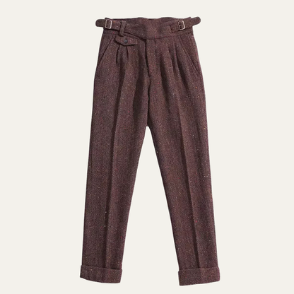 Men's Wool Tweed Pants Straight Leg Brown - Vonnera
