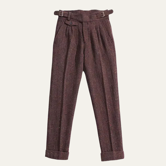 Men's Wool Tweed Pants Straight Leg Brown - Vonnera