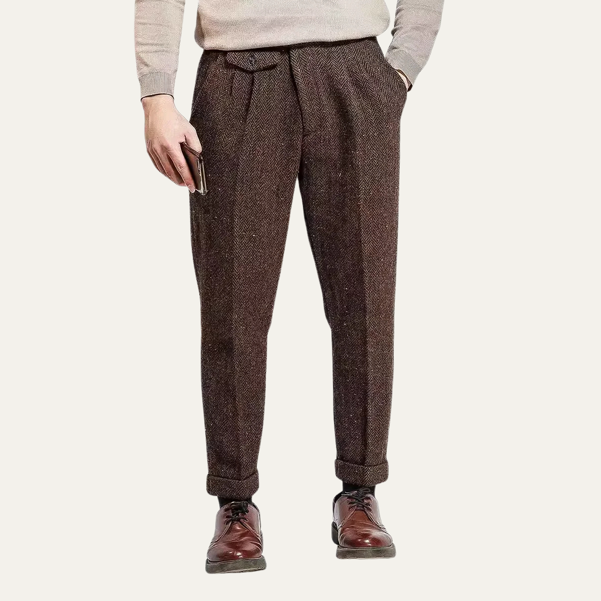 Men's Wool Tweed Pants Straight Leg Brown
