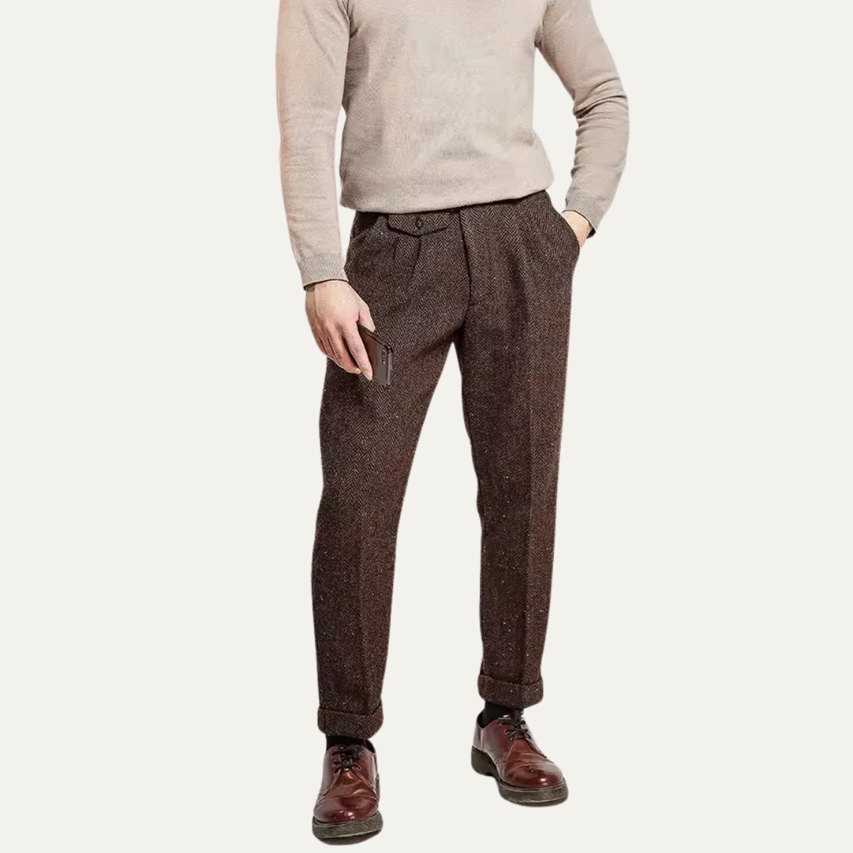 Men's Wool Tweed Pants Straight Leg Brown