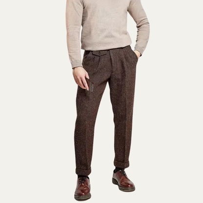 Men's Wool Tweed Pants Straight Leg Brown