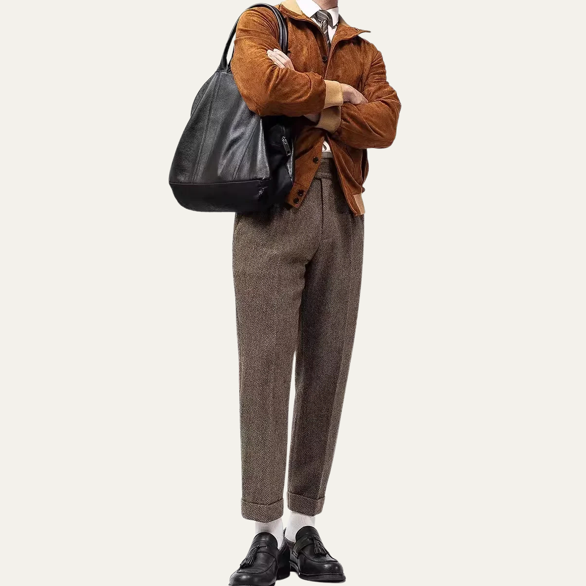 Men's Wool Tweed Pants Straight Leg Brown