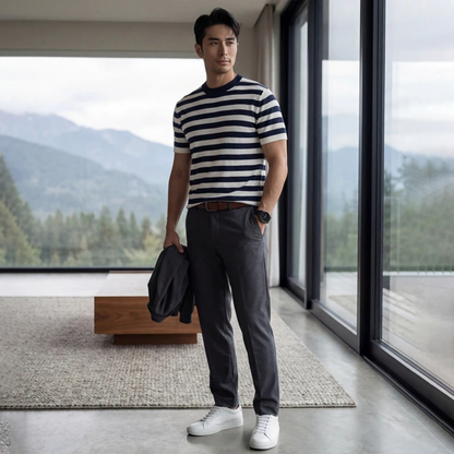Men's Striped Cashmere Knit T Shirt