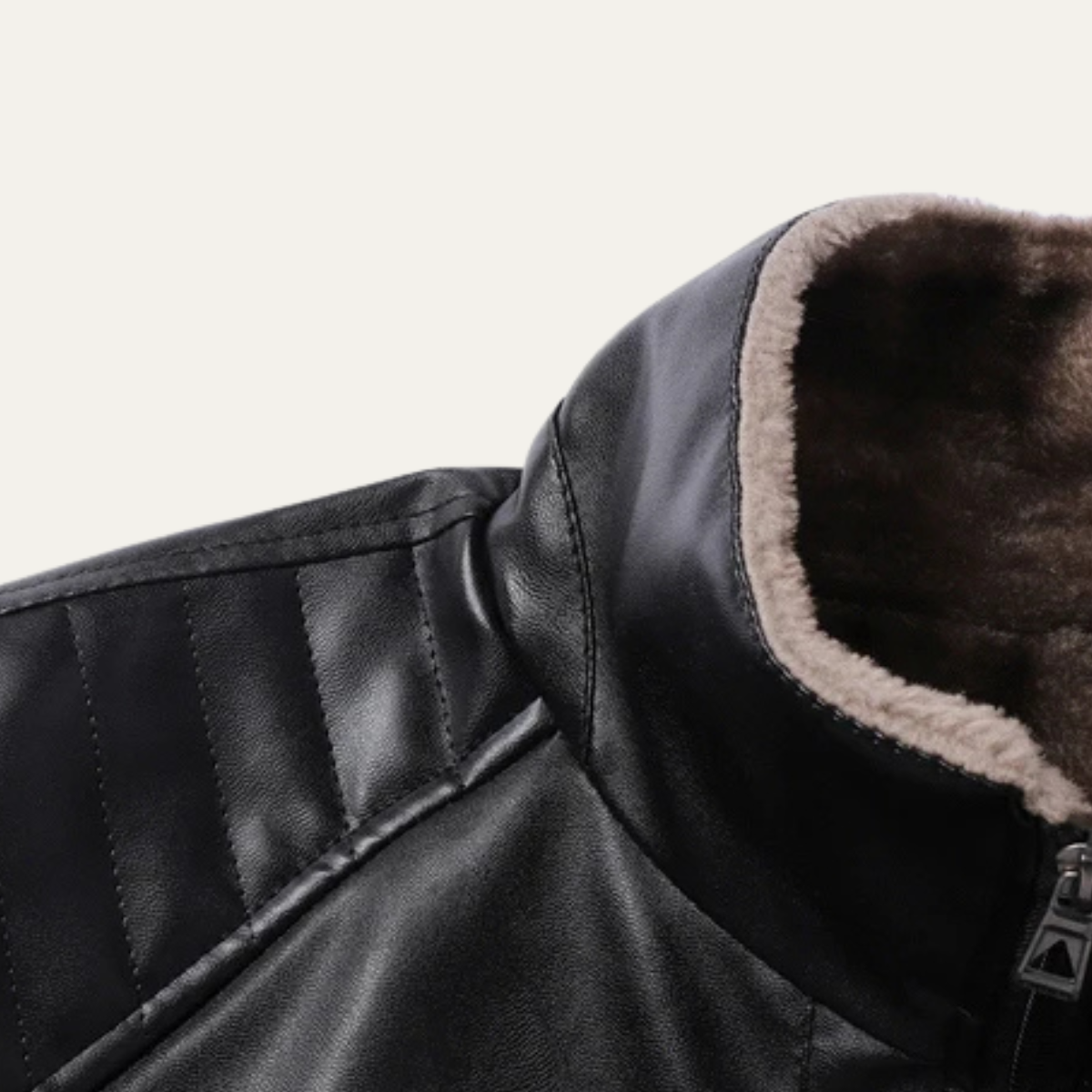 Men's Leather Biker Jacket Fleece Lined Brown