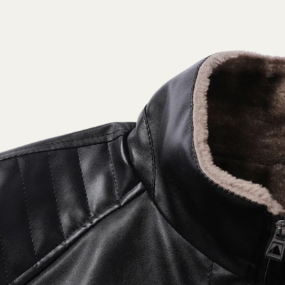 Men's Leather Biker Jacket Fleece Lined Brown