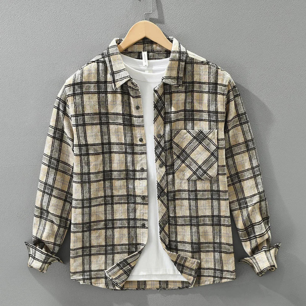 Men's Plaid Cotton Shirt Brushed Vintage Style