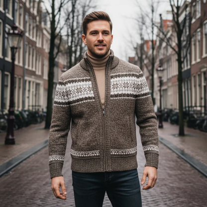 Men's Winter Knit Cardigan Nordic Pattern Zip Up