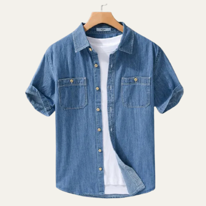 Men's Casual Denim Cotton Shirt Blue