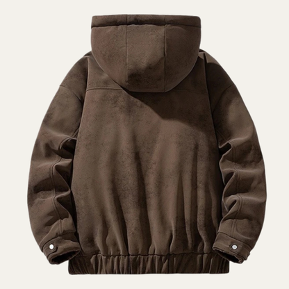 Men's Hooded Fleece Jacket Retro Style Lined