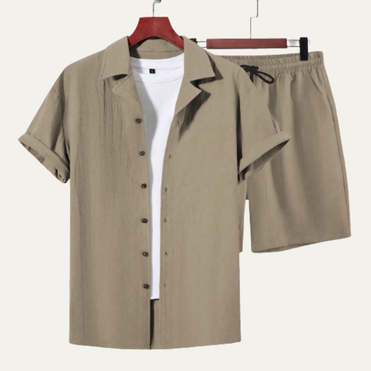 Men's Summer Shorts Set Cotton Shirt Lightweight