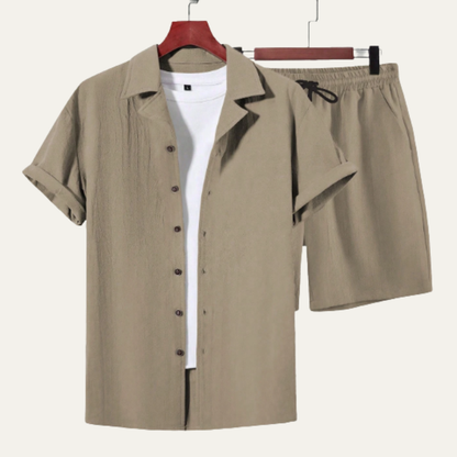 Men's Summer Shorts Set Cotton Shirt Lightweight