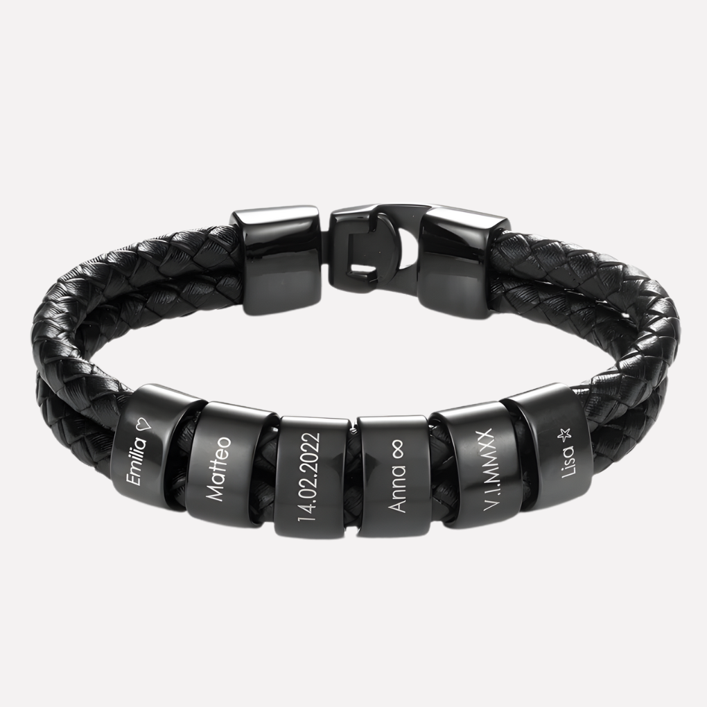 Men's Engraved Bead Black Bracelet - Vonnera