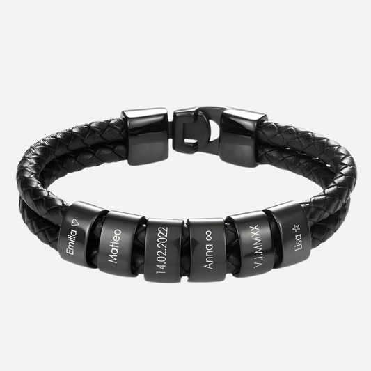 Men's Engraved Bead Black Bracelet - Vonnera