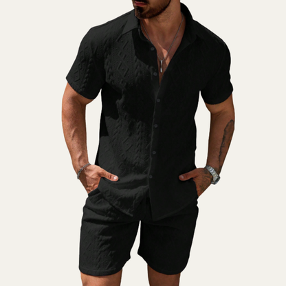 Mens Textured Summer Shirt And Shorts Set