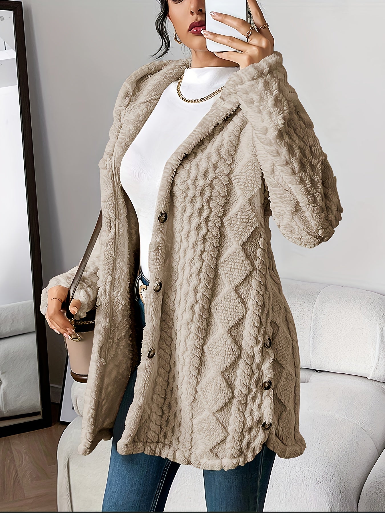 Women's Hooded Cardigan Button Front Closure