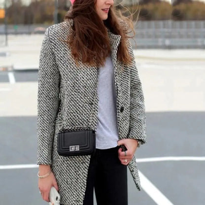 Women's Houndstooth Winter Coat Button Closure