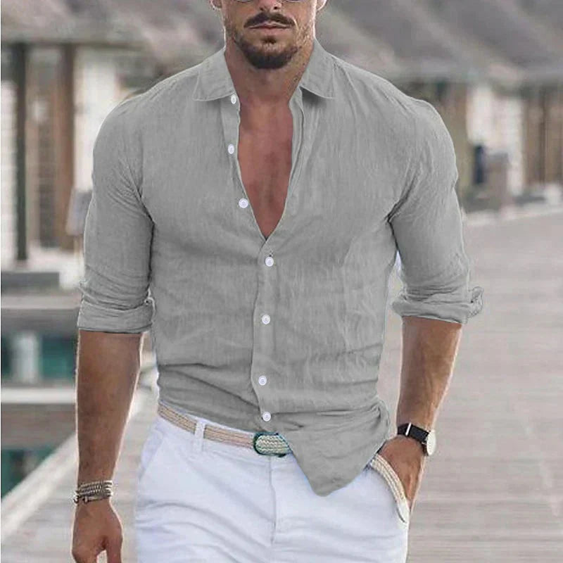 Men's Linen Shirt Turn-Down Collar
