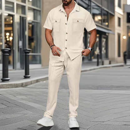 Men's Casual Button Up Shirt Pants Set