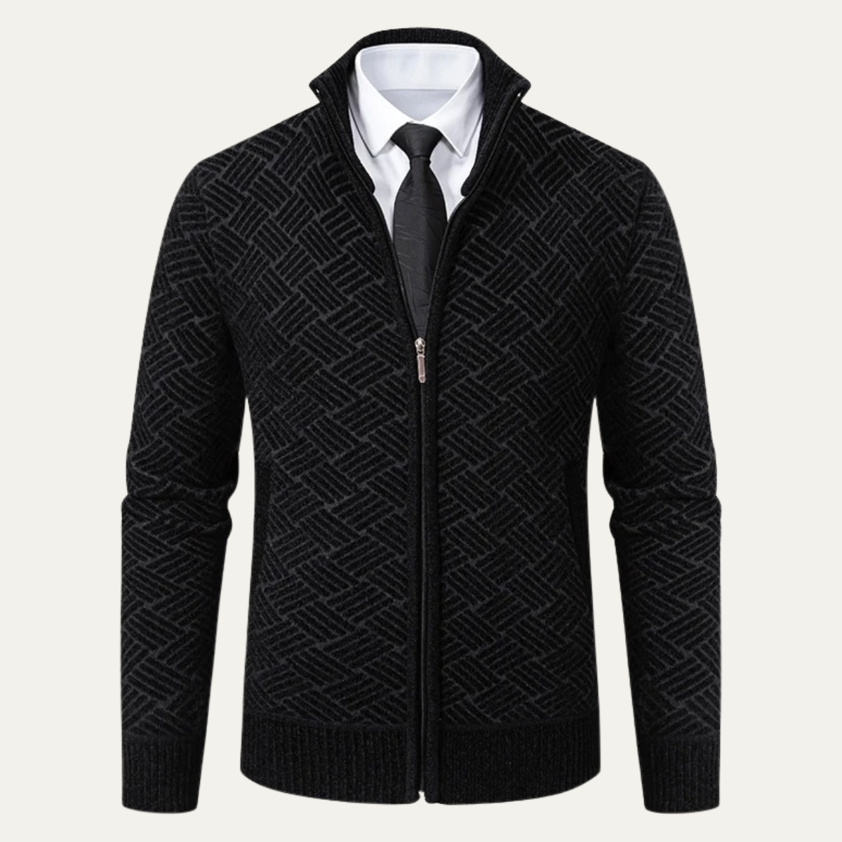 Men's Knit Jacket Diamond Pattern Stand Collar