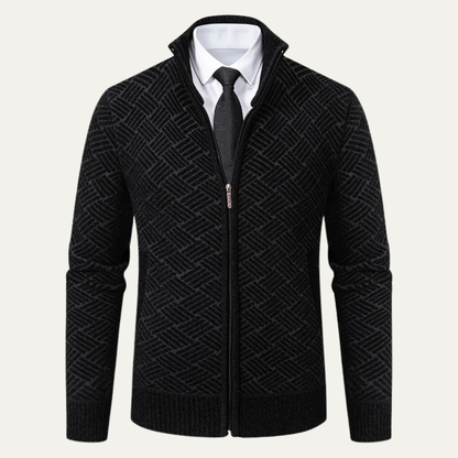 Men's Knit Jacket Diamond Pattern Stand Collar