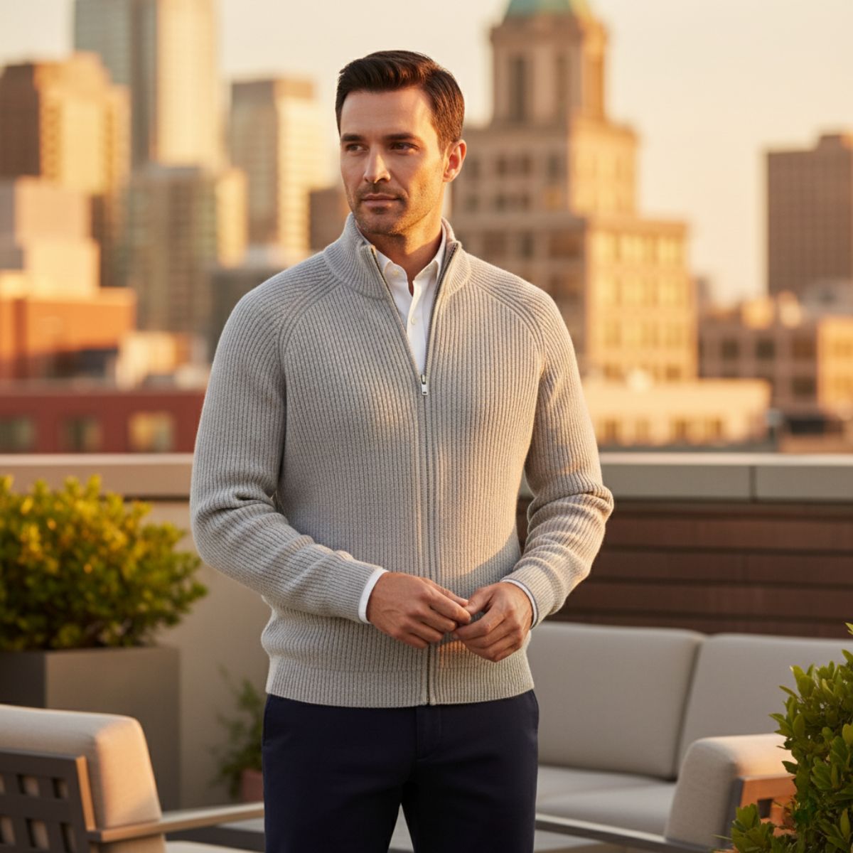 Men's Merino Wool Zip Cardigan