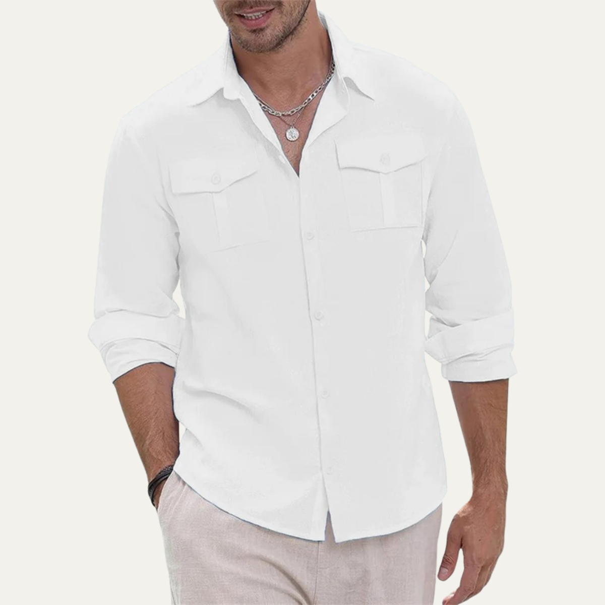 Grosseto Men's Cotton Linen Cargo Shirt