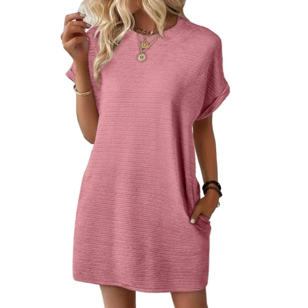 Women's Short Sleeve Mini T-Shirt Dress Crew Neck
