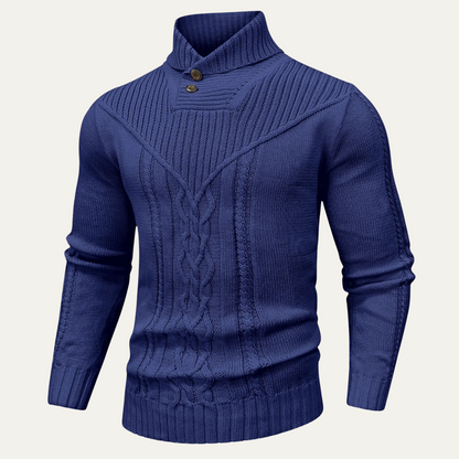 Men's Ribbed Knit Sweater Button Neck Winter Wool