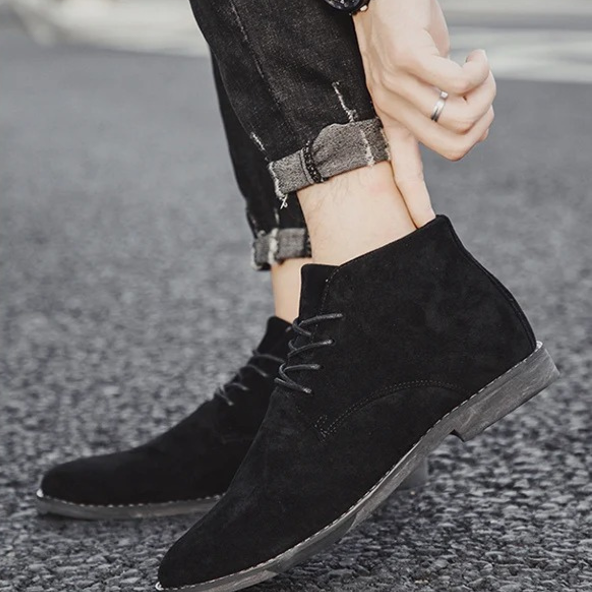 Dockside Men's Suede Ankle Boots Lace Up Brown