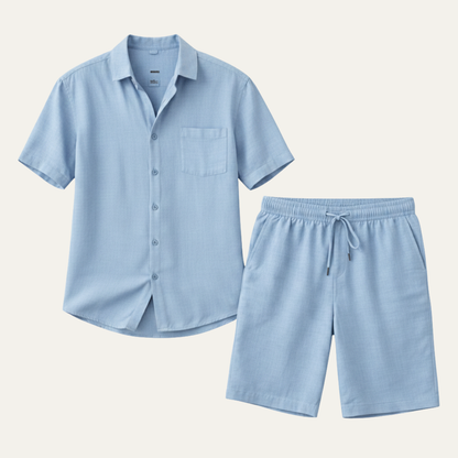 Men's Linen Shirt And Shorts Set Breathable Summer Beige