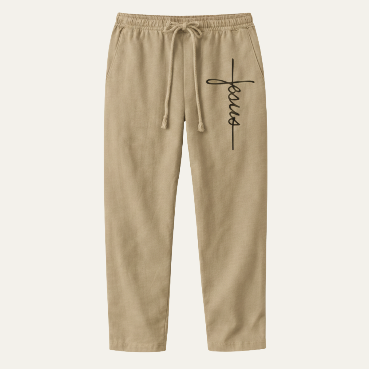 Men's Linen Drawstring Pants Relaxed Fit Beige