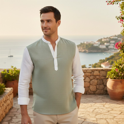 Men's Linen Blend Lightweight V Neck Shirt