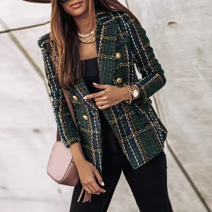 Women's Patterned Blazer Gold Buttons