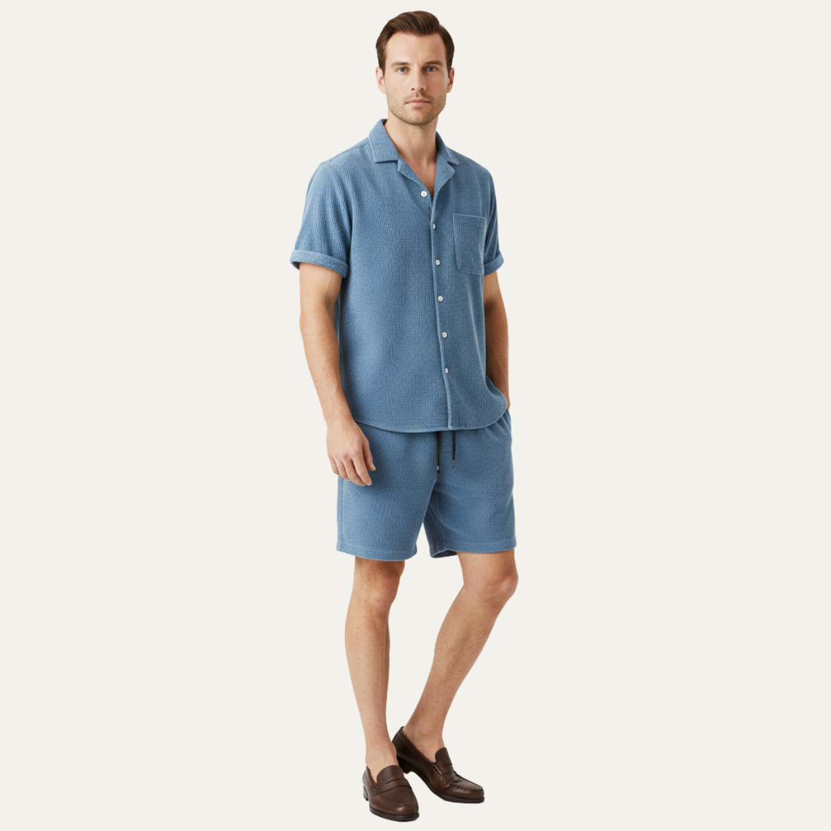Men's Corduroy Summer Set Shirt And Shorts