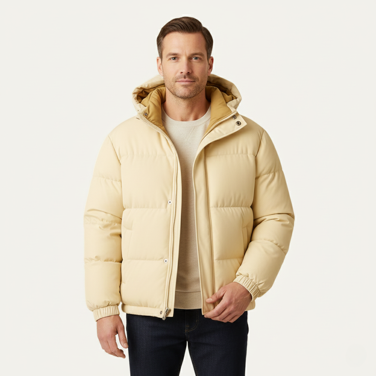 Men's Quilted Puffer Jacket Warm Hooded Winter Coat