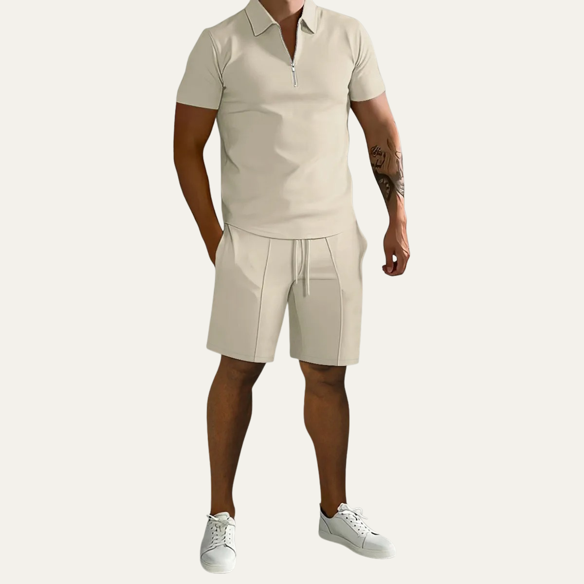 Men's Polo Shirt Shorts Set Khaki