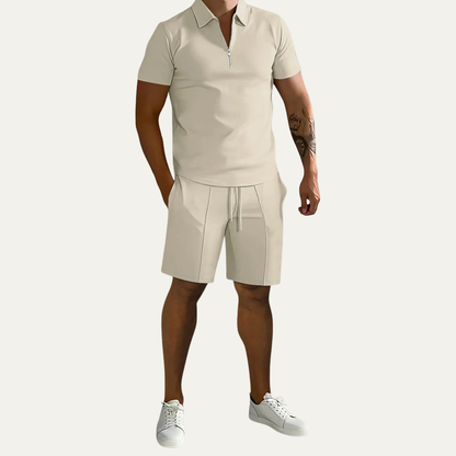 Men's Polo Shirt Shorts Set Khaki