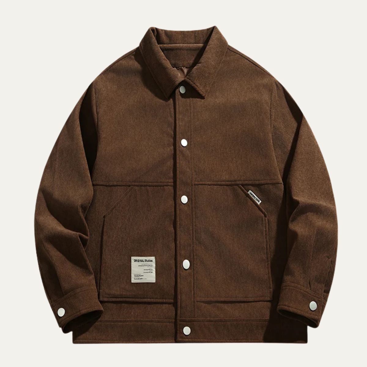 Men's Corduroy Jacket Button Up Lapel Casual Brown
